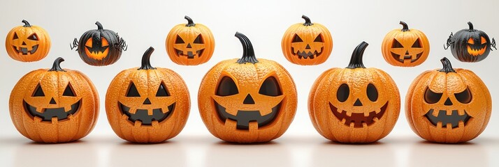 Jack-o-lantern pumpkins with flying bats for Halloween decoration Generative AI