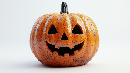 Carved Jack-o'-lantern with a classic spooky smile and textured orange surface on a white background Generative AI