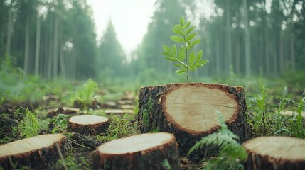 A forest filled with trees being sustainably harvested for timber