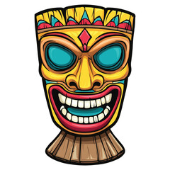 A vector illustration of an ancient colorful tribal tiki mask