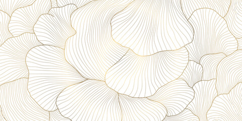 Vector art deco line floral leaf pattern. Japanese garden tree, luxury plant design, golden on white. Graphic print foliage decor © marylia17