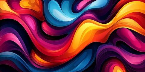 Obraz premium Abstract colorful wavy background with vibrant hues of blue, yellow, red, and purple.