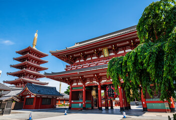 Obraz premium 浅草寺宝蔵門(仁王門)と五重塔 東京都台東区浅草