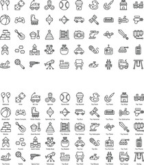 Line Icons Online Toys Icon Set in Outline Style 50 Vector Icons in Black