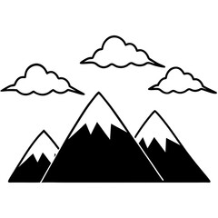 Silhouette of Three Mountains with Clouds - Vector Art