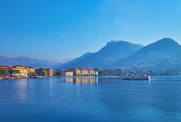 The rippled surface of Lake Lugano, Lugano, Switzerland