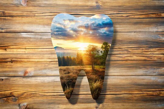 A blend of tooth patterns on rustic wood highlights the significance of healthy teeth and promotes essential oral care for a beautiful, lasting