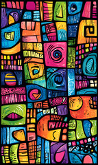 Obraz premium Hand-drawn 2D Doodle Tile and Carpet Patterns with White Borders – Geometric, Floral, and Abstract Designs