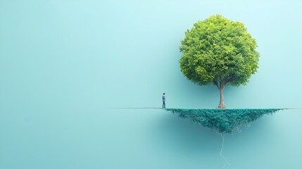 A towering lush green tree dominantly occupying the space with its branches entangling and overtaking a smaller tree beneath it