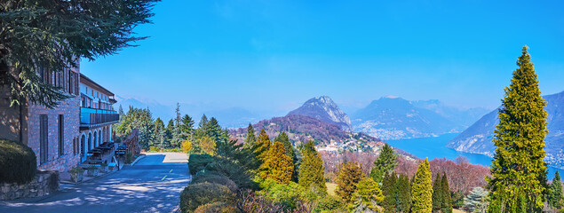 Panorama of Parco San Grato and Lugano Prealps, Carona, Switzerland