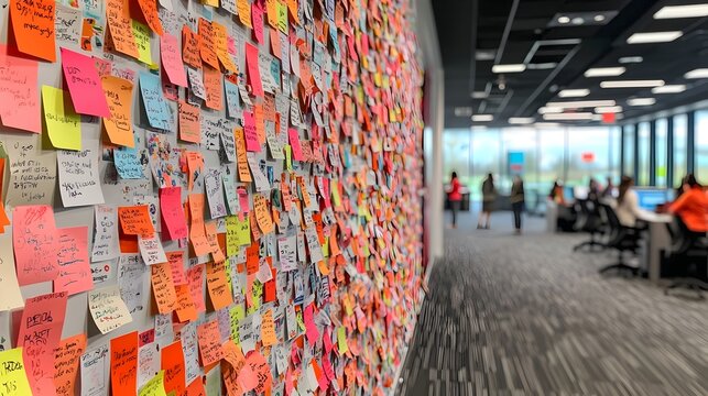A wall covered in colorful notes each with a word of encouragement or support for victims of domestic violence