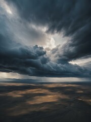Obraz premium An intense sky with swirling clouds in shades of gray and blue, as strong winds push the clouds across the horizon, creating dramatic shapes 
