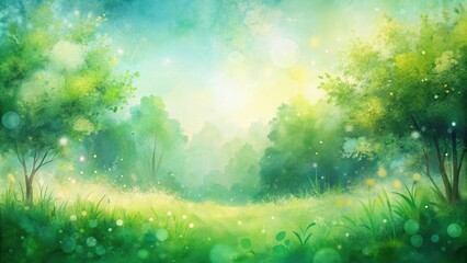 Obraz premium Abstract watercolor green background with summer spring energy freshness