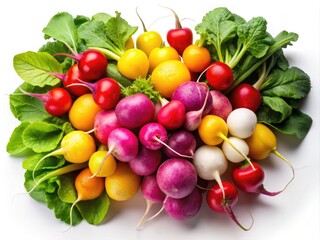 Colorful Radish Collection: Bright Red, Yellow, Violet, Pink, and White Vegetables for Fresh Produce Photography