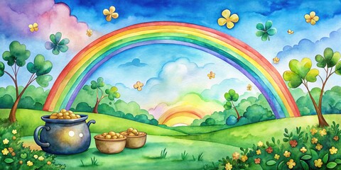 Naklejka premium Colorful St Patrick's Day Rainbow with Gold Coins - Irish Fun and Good Luck Illustration