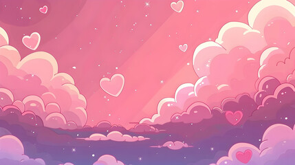 Pink clouds for Valentine's theme, loop video background animation, cartoon anime style, for vtuber / streamer backdrop