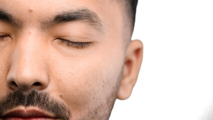 Fototapeta premium Man's eyes, close-up, on a white background