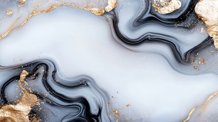 A detailed marble ink design with swirling patterns of black and gold, creating a luxurious texture that looks both fluid and solid, perfect for high-end design backgrounds.