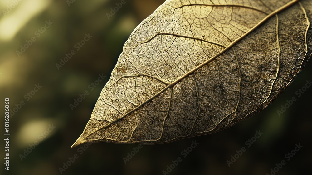 Poster close-up of a textured leaf showcasing intricate veins and natural patterns.