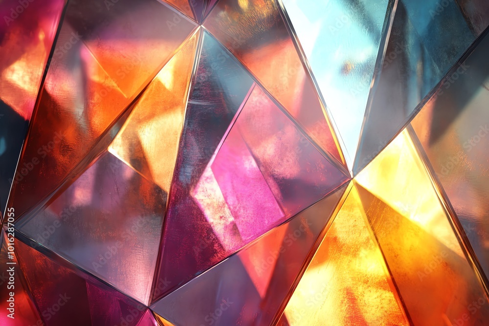 Aufkleber abstract geometric background with iridescent, colorful, triangular shapes and patterns reflecting l
