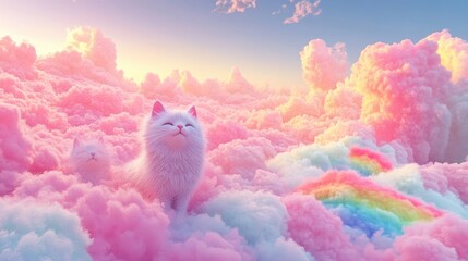 Rainbow Cats in a Dreamy Cloud Landscape 3d animation
