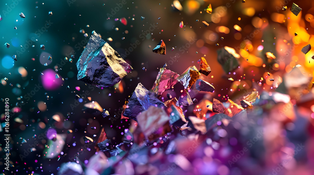 Poster stones in different colors are exploding, background design, ai generated image