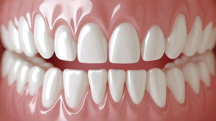 Obraz premium Realistic vector showing an upper row of perfectly clean, white teeth and gums, arranged in a curved formation