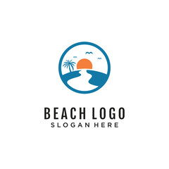 Beach icon vector logo design with creative concept Premium Vector