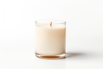 Candle drink milk white background.