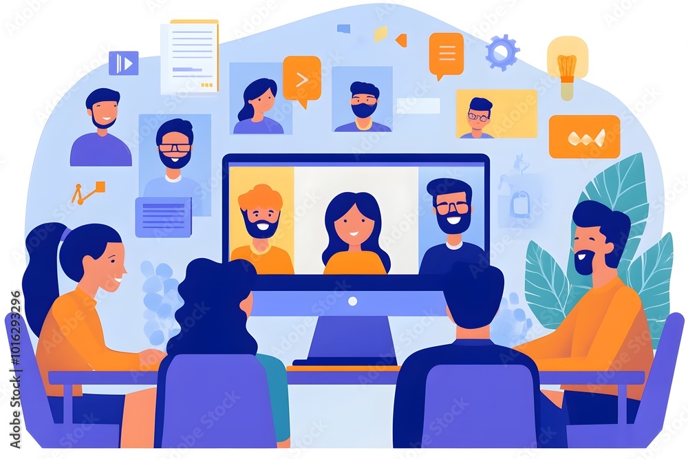 Poster virtual and remote teamwork during brainstorming session among digital workforce