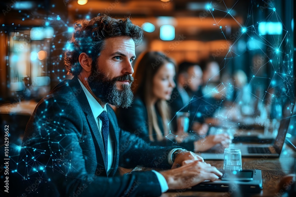 Aufkleber business professionals attending a virtual networking event on a video conferencing platform
