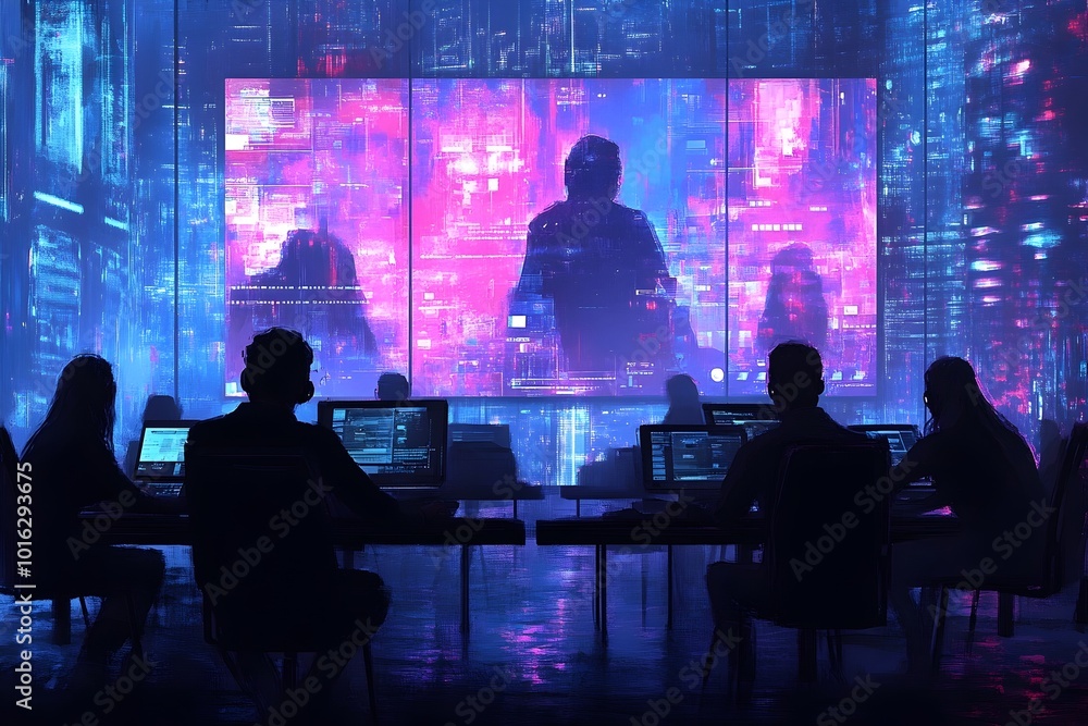 Poster corporate business professionals attending a virtual networking event on a video conferencing
