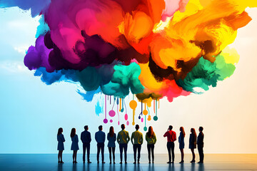 Diverse business team performing a brainstorming session, creative Idea generation 05, generative AI