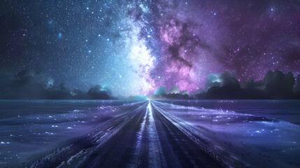 way path to heaven under starry sky with norther light , Generative Ai