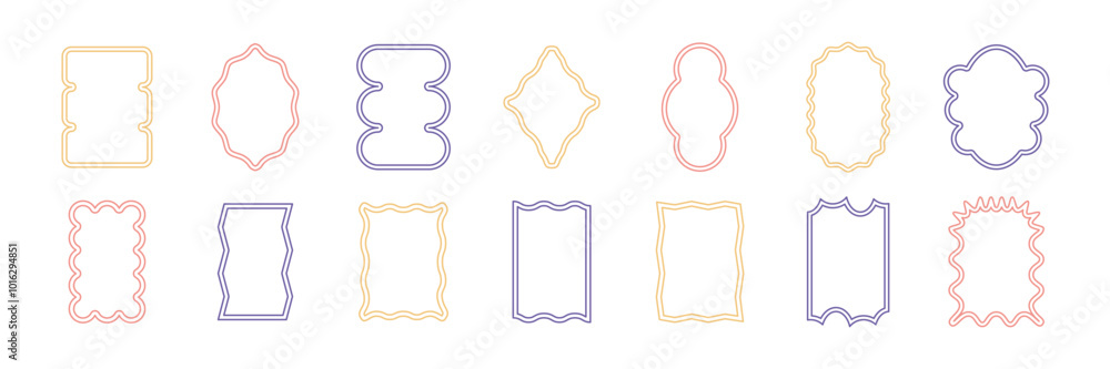 Poster colorful frames with wavy edges. scalloped rectangular shapes with squiggly borders. abstarct line f