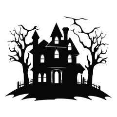 PrintHaunted house silhouette vector.