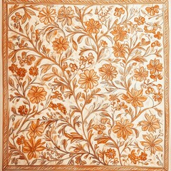 Fototapeta premium A floral pattern featuring intricate designs of various flowers and foliage in warm tones.