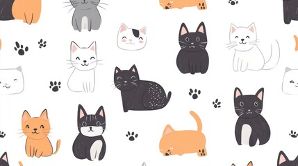 Seamless Pattern with Cute Cats and Dogs in Hand-Drawn Style 3d animation