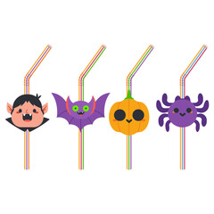 Halloween straws vector cartoon set isolated on a white background.