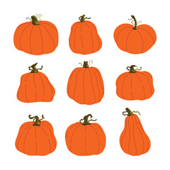 Pumpkins different forms vector cartoon set isolated on a white background.