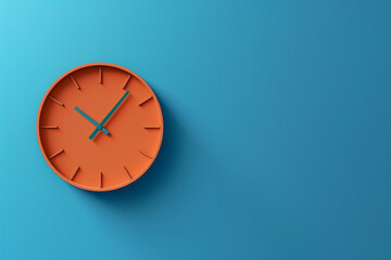 Minimalist orange clock on a blue background, symbolizing time and simplicity, with a contemporary design.
