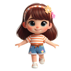 Cute Girl Dressed in Summer Clothes Happy Cartoon Character