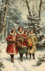Old-fashioned greeting Christmas Card. ai generated