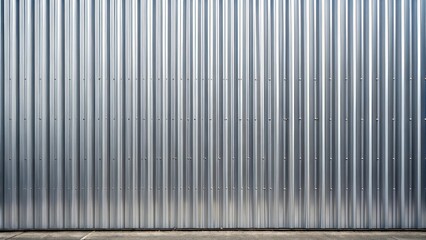 Medium shot of a silver corrugated sheet metal aluminum facade texture