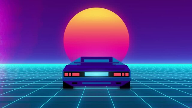 Synthwave retro background loop - car driving