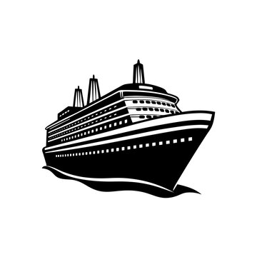 black and white cruise ship on water clip art preview