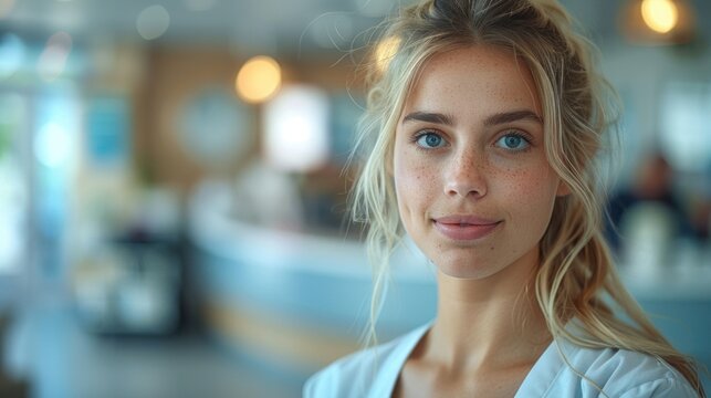 A friendly receptionist offering a patient a complimentary coffee or drink in the waiting area of the medical office - Powered by Adobe