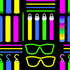 Glow sticks vector cartoon seamless pattern background.