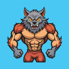 Angry werewolf  bodybuilder clipart vector design Illustration.