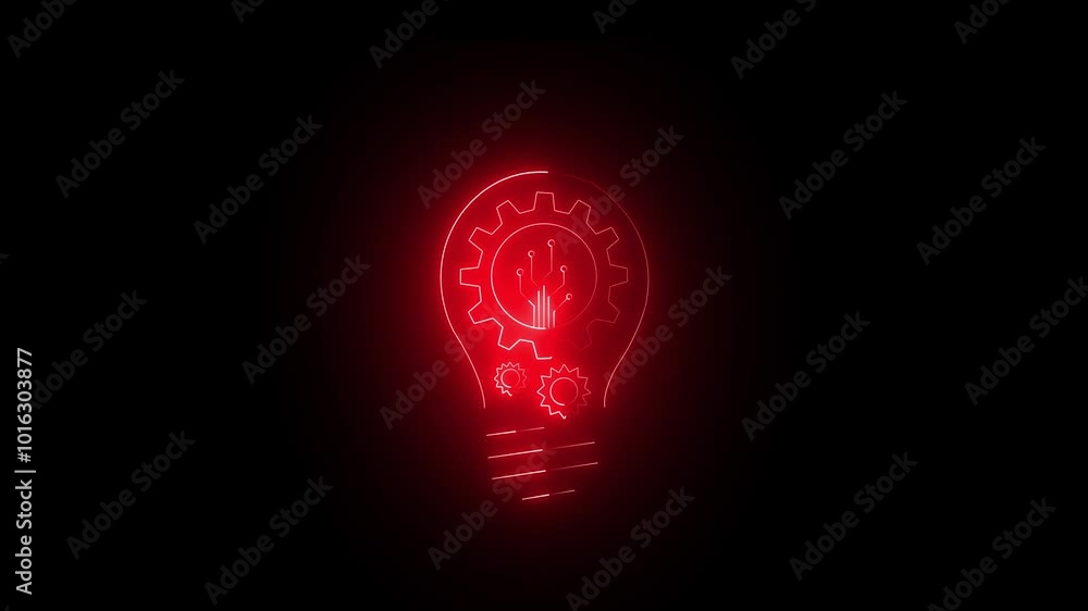 Poster light bulb with gear inside icon animation. simple and creative business idea concept. new idea and 